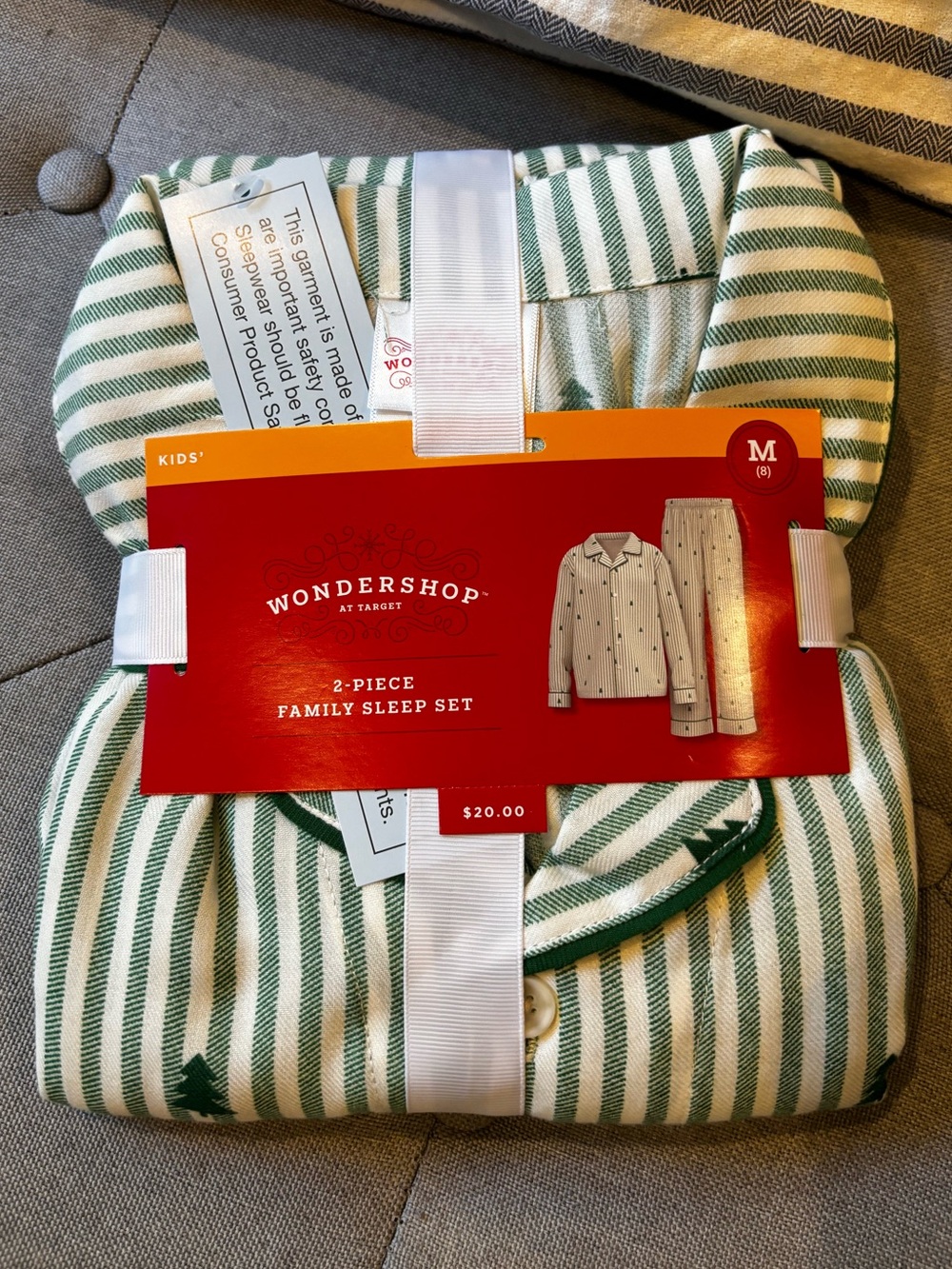 NWT Wondershop Green & White Striped Holiday 2-Piece Pajama Set